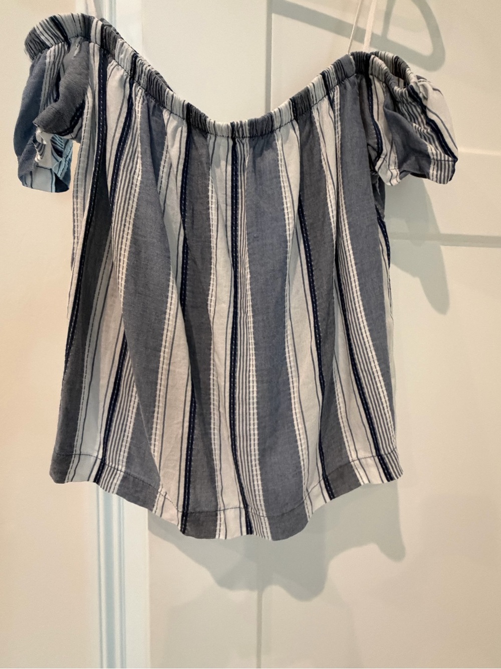 Bella Dahl Navy & White Off-Shoulder Striped Tunic